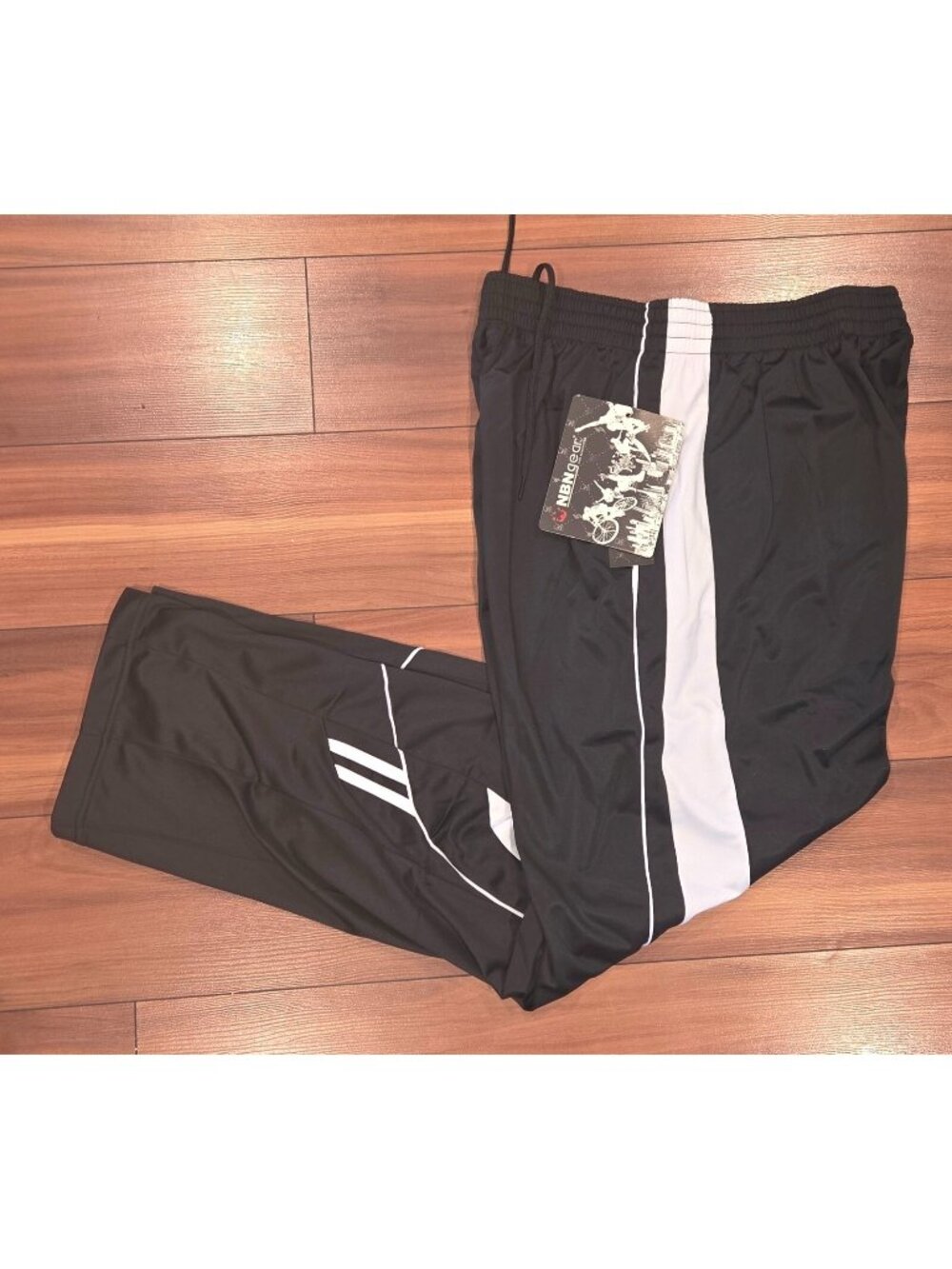 NBN Gear Elastic Waist Drawstring Athletic Sweatpants Black/White Men Sz Med